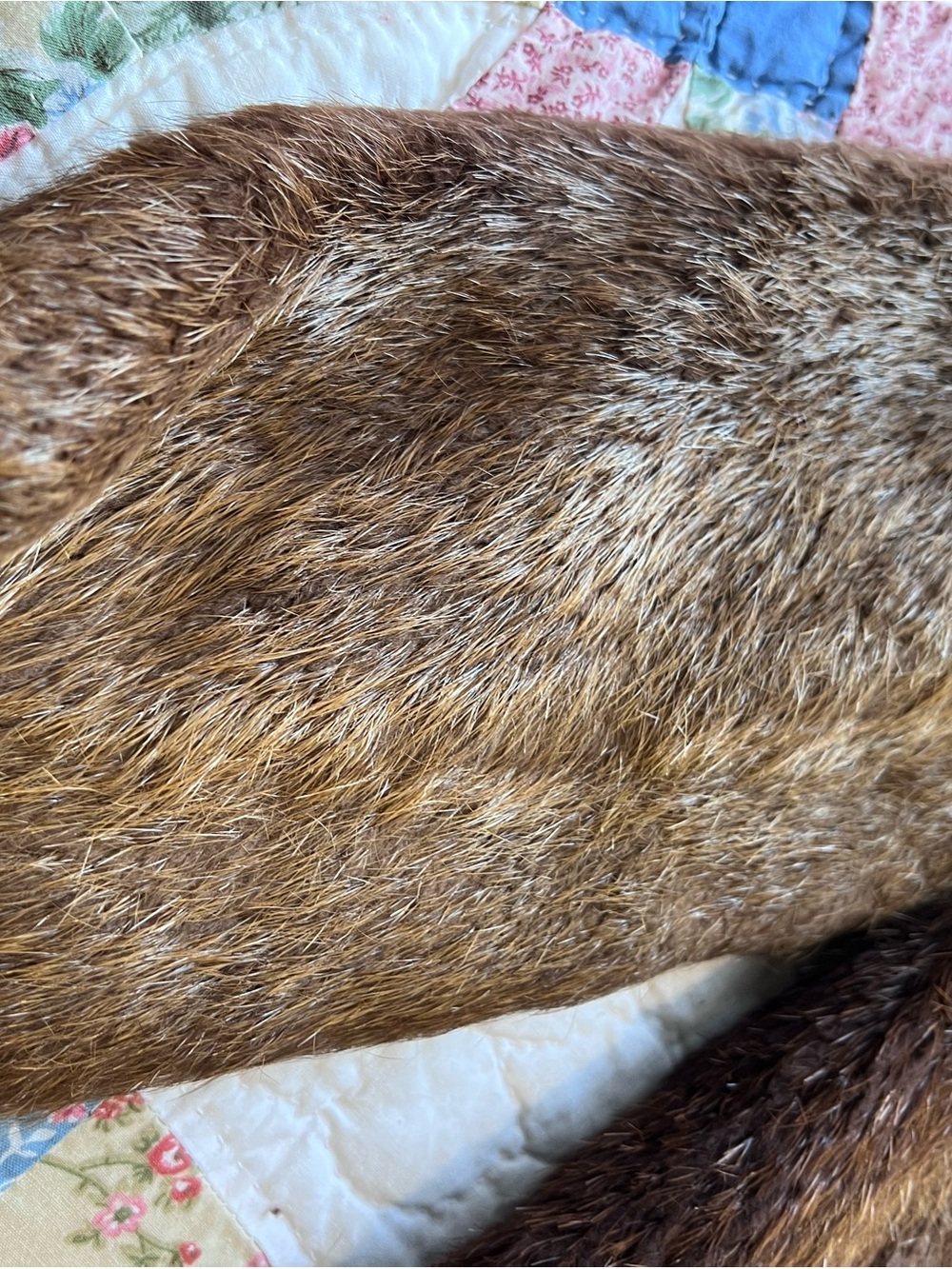VTG Genuine Fur Statement Jacket Contrast Fluffy Collar Brown Satin Lining - Picture 15 of 16